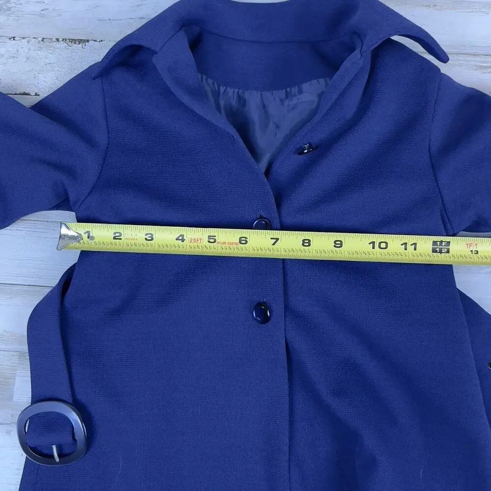 Vintage Handmade Girls Navy Coat & Bird‑Print Dress Set